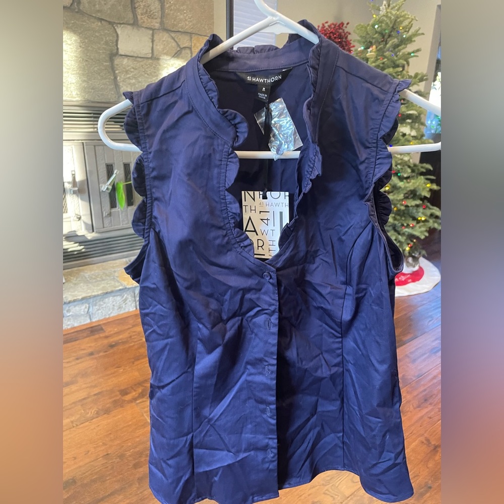 41 Hawthorne, deep blue tank button down top size medium